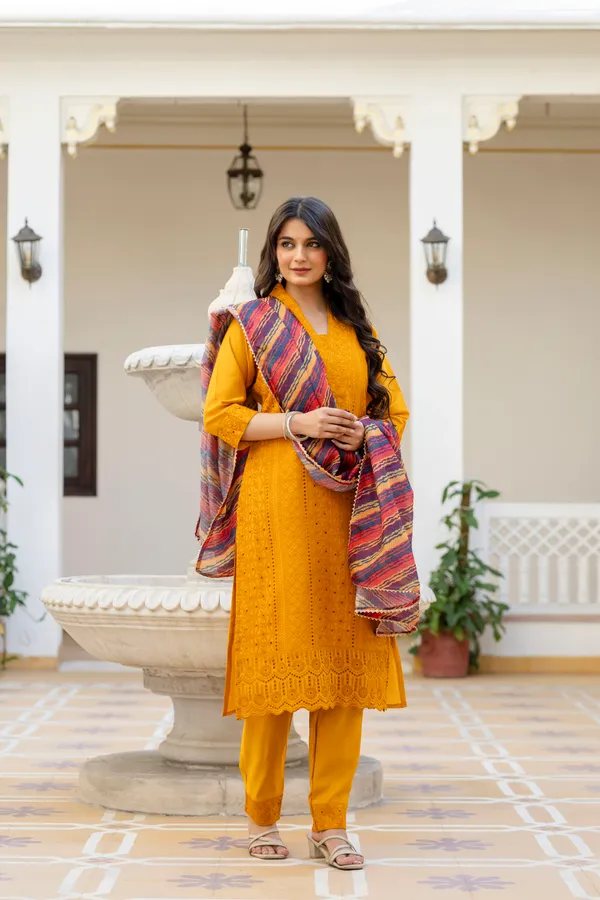 Yellow_Roman_Silk_Chikankari_Kurti_Pant_Set_with_Kota_Dupatta_|_Festive_Ethnic_Wear_for_Women
