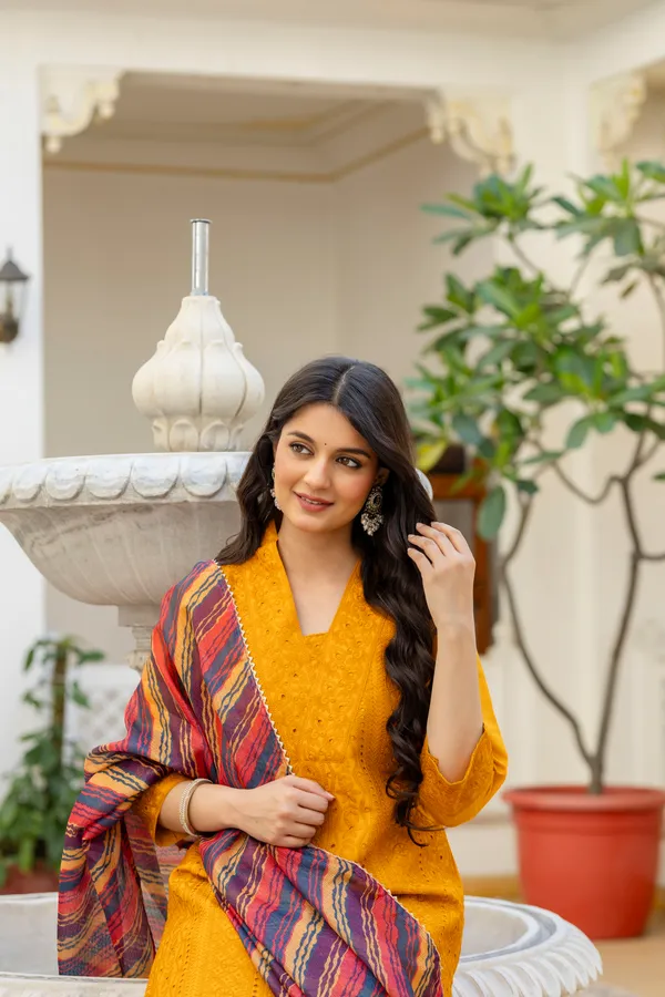 Yellow_Roman_Silk_Chikankari_Kurti_Pant_Set_with_Kota_Dupatta_|_Festive_Ethnic_Wear_for_Women