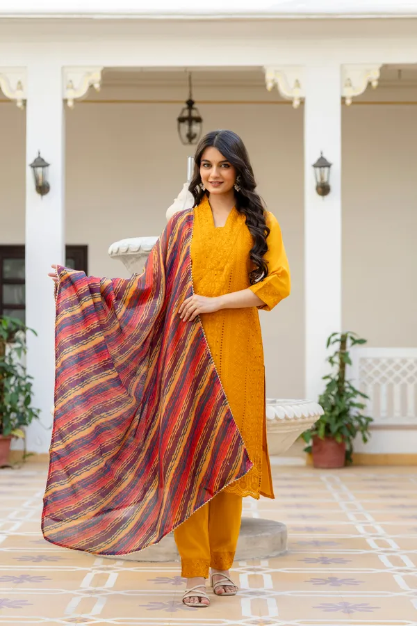 Yellow_Roman_Silk_Chikankari_Kurti_Pant_Set_with_Kota_Dupatta_|_Festive_Ethnic_Wear_for_Women