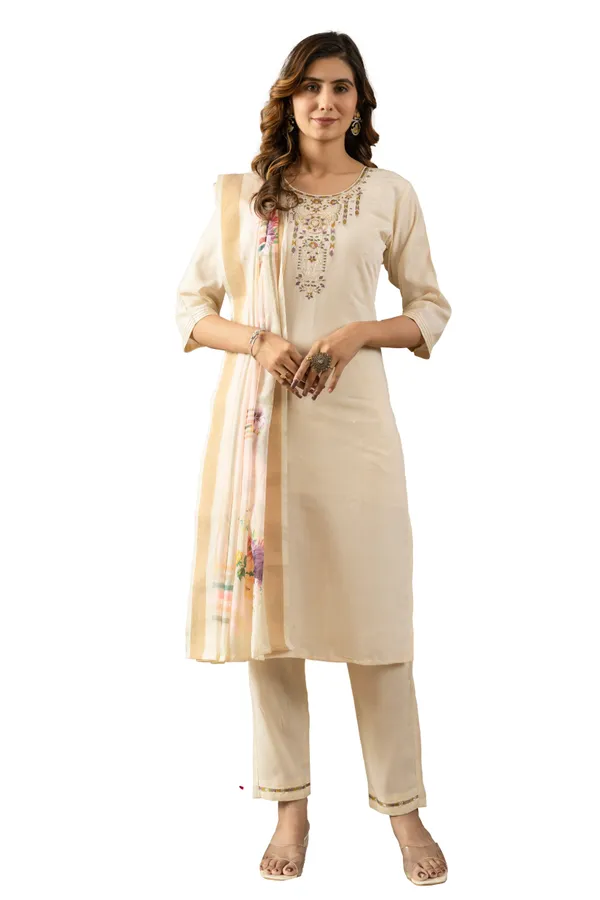 White_Shimmer_Gold_Silk_Embroidered_Kurta_Pant_Set_For_Women
