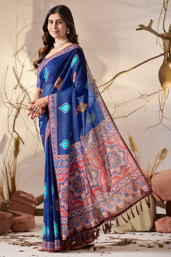 Royal_Blue_Geometric_Digital_Print_Soft_Georgette_Saree_with_Contrast_Printed_Blouse