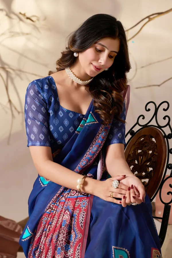 Royal_Blue_Geometric_Digital_Print_Soft_Georgette_Saree_with_Contrast_Printed_Blouse
