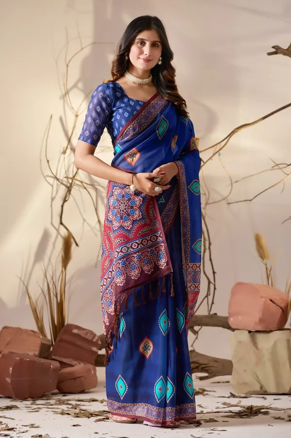 Royal_Blue_Geometric_Digital_Print_Soft_Georgette_Saree_with_Contrast_Printed_Blouse