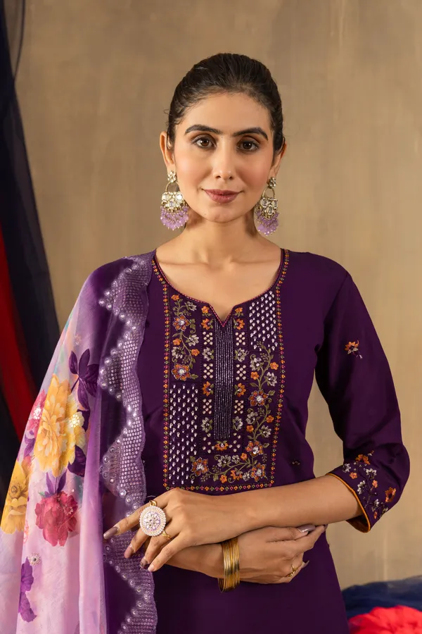 Purple_Roman_Silk_Floral_Embroidered_Kurta_Pant_Set_For_Women