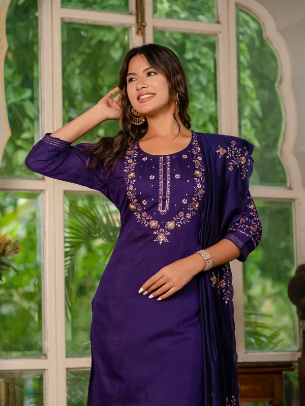 Dark_Blue_Marina_Silk_Embroidered_Kurta_Pant_Set_For_Women