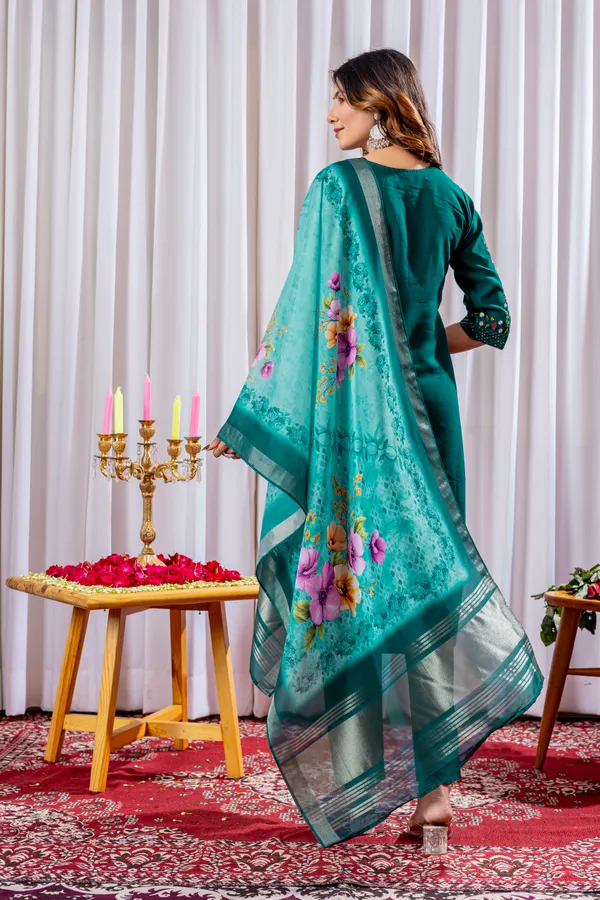 Teal_Green_Viscose_Floral_Embroidered_Kurta_Pant_Set_For_Women