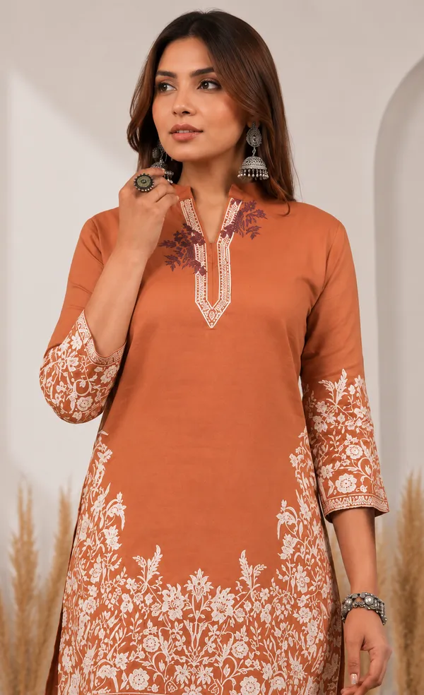Orange_Cotton_Jacquard_Co-Ord_Set_for_Women_|_Premium_Short_Kurti_with_Pant