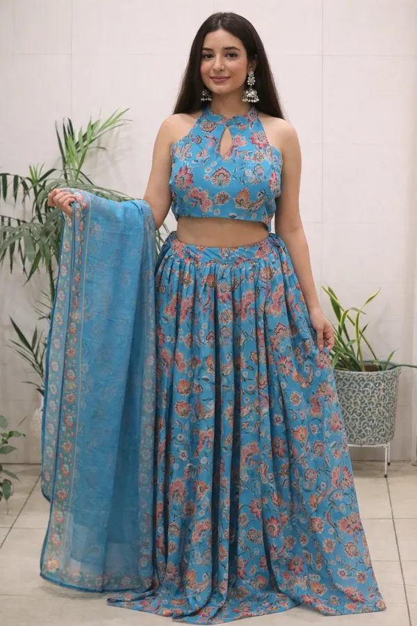 Blue_Pure_Organza_Floral_Printed_Lehenga_Set_with_Padded_Halter-Neck_Blouse_&_Dupatta