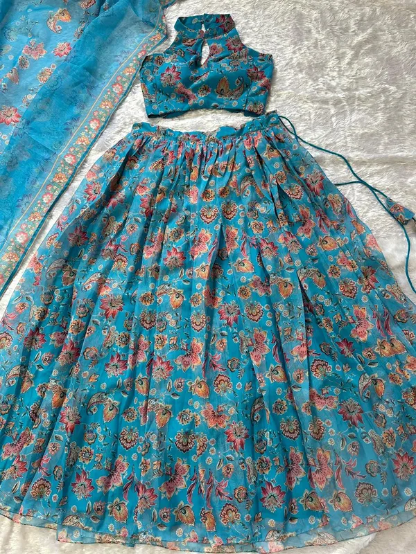 Blue_Pure_Organza_Floral_Printed_Lehenga_Set_with_Padded_Halter-Neck_Blouse_&_Dupatta