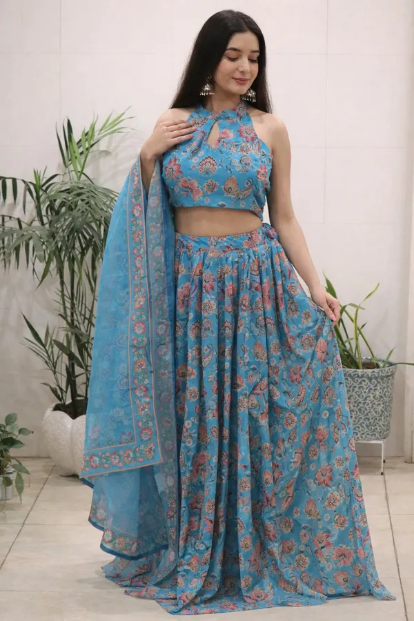 Blue_Pure_Organza_Floral_Printed_Lehenga_Set_with_Padded_Halter-Neck_Blouse_&_Dupatta