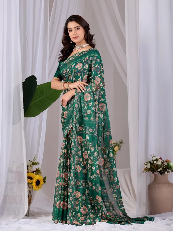 Emerald_Green_Floral_Digital_Print_Premium_Monsoon_Saree_with_Matching_Blouse_Piece
