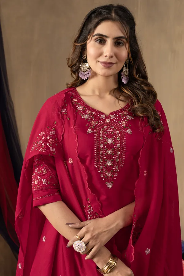 Deep_Red_Roman_Silk_Embroidered_Kurta_Pant_Set_For_Women