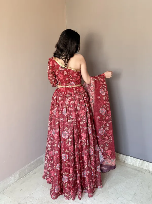 Floral_Printed_Lehenga_Set_with_Stylish_One-Shoulder_Padded_Blouse_&_Designer_Dupatta
