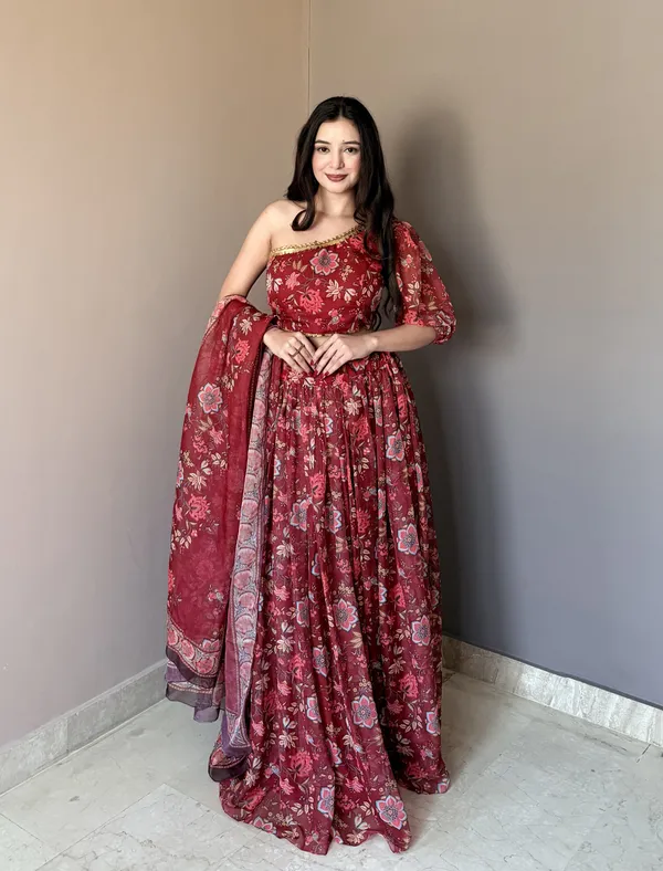 Floral_Printed_Lehenga_Set_with_Stylish_One-Shoulder_Padded_Blouse_&_Designer_Dupatta