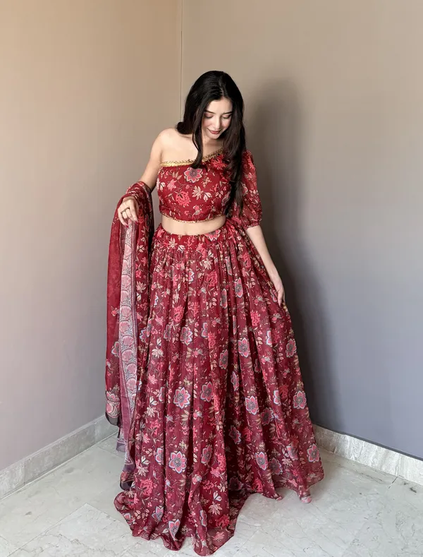Floral_Printed_Lehenga_Set_with_Stylish_One-Shoulder_Padded_Blouse_&_Designer_Dupatta