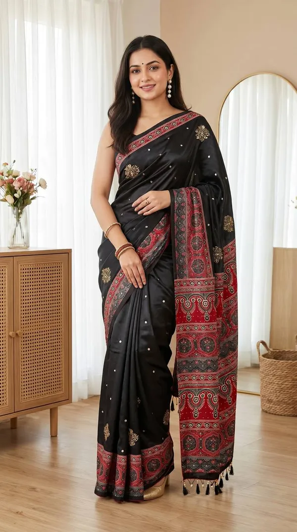 Soft_Satin_Ajrakh_Print_Soft_Silk_Saree_with_Mirror_Work_&_Designer_Border