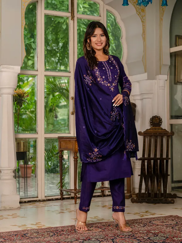 Dark_Blue_Marina_Silk_Embroidered_Kurta_Pant_Set_For_Women