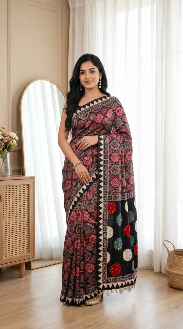 Soft_Satin_Ajrakh_Print_Soft_Silk_Saree_with_Mirror_Work_&_Designer_Border
