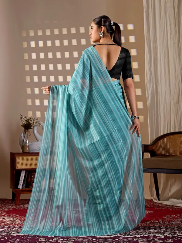 Blue_Premium_Monsoon_Saree_with_Elegant_Fine_Stripes_&_Matching_Blouse_Piece