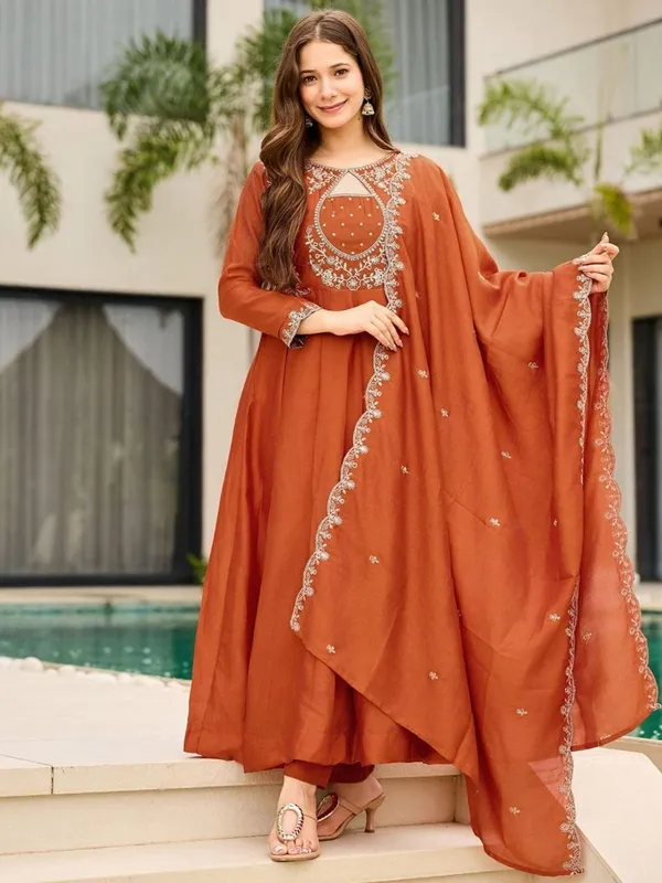 Orange_Embroidered_Anarkali_Kurta_Pant_Set_with_Dupatta_For_Women