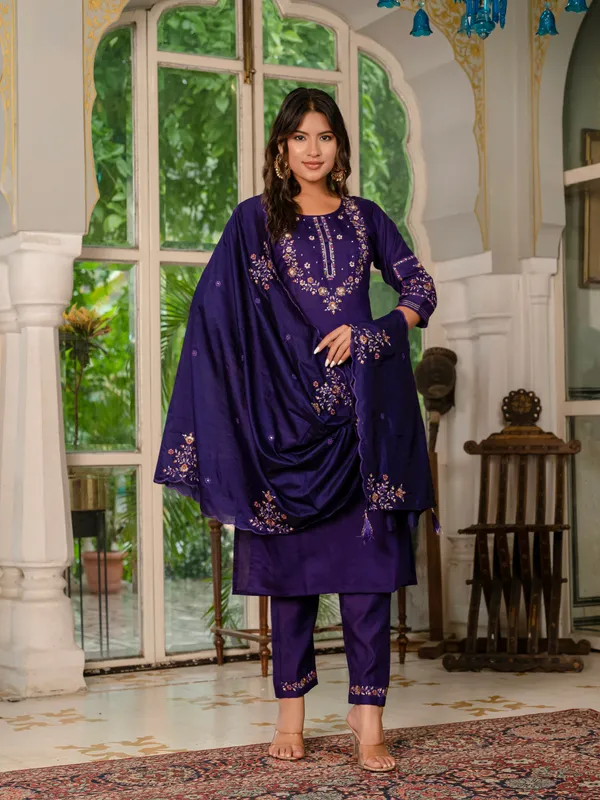 Dark_Blue_Marina_Silk_Embroidered_Kurta_Pant_Set_For_Women