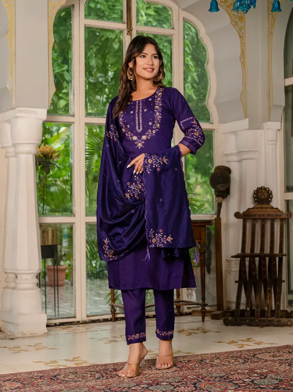 Dark_Blue_Marina_Silk_Embroidered_Kurta_Pant_Set_For_Women