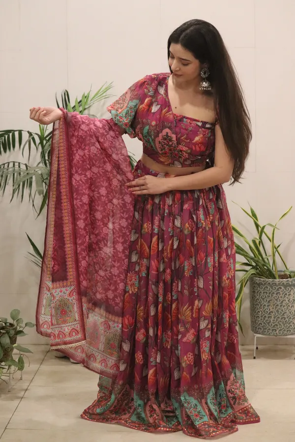Rich_Wine_Pure_Organza_Silk_Floral_Printed_Lehenga_Set_with_Padded_Blouse_&_Dupatta