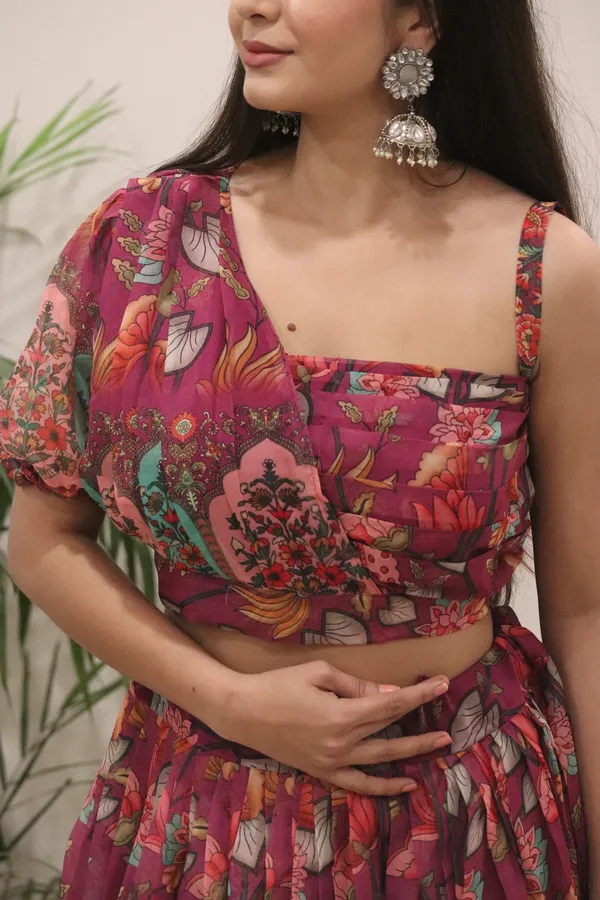 Rich_Wine_Pure_Organza_Silk_Floral_Printed_Lehenga_Set_with_Padded_Blouse_&_Dupatta