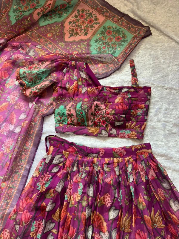 Rich_Wine_Pure_Organza_Silk_Floral_Printed_Lehenga_Set_with_Padded_Blouse_&_Dupatta