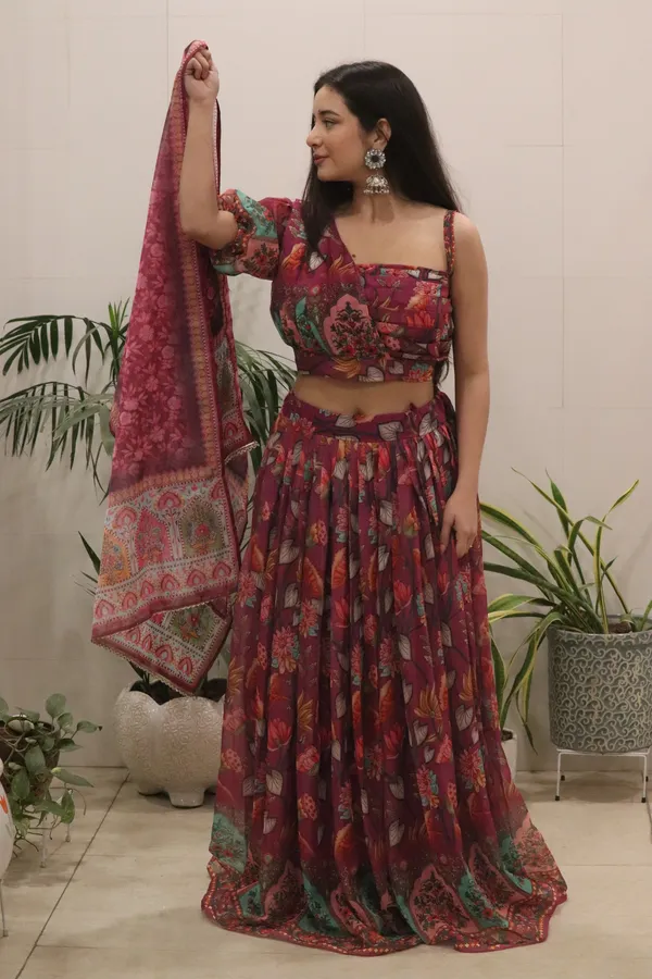 Rich_Wine_Pure_Organza_Silk_Floral_Printed_Lehenga_Set_with_Padded_Blouse_&_Dupatta