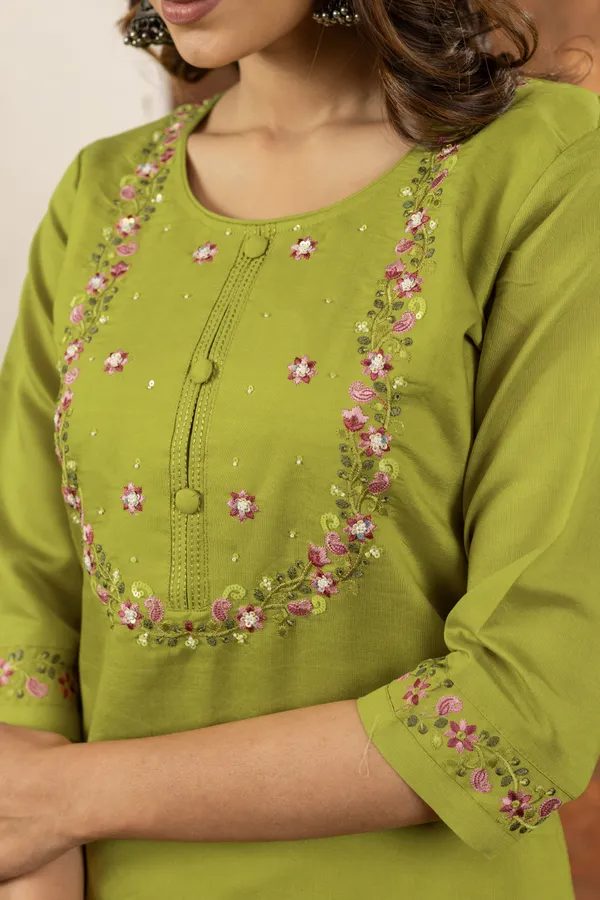 Parrot_Green_Marina_Silk_Embroidered_Kurta_Pant_Set_For_Women