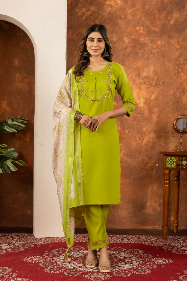 Parrot_Green_Marina_Silk_Embroidered_Kurta_Pant_Set_For_Women