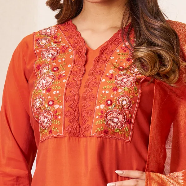 Rust__Orange_Romal_Silk_Sequins_Embroidered_Kurta_Pant_Set_For_Women