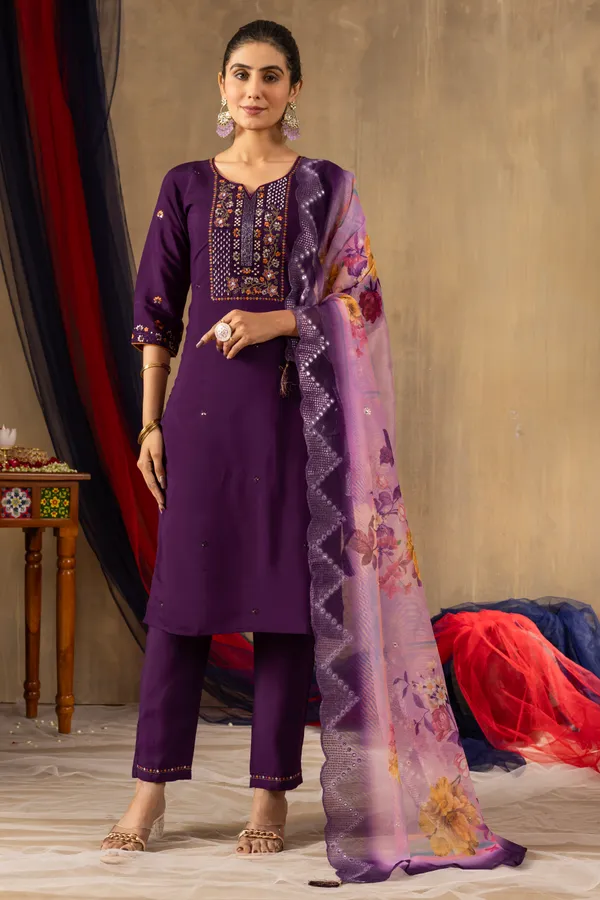 Purple_Roman_Silk_Floral_Embroidered_Kurta_Pant_Set_For_Women