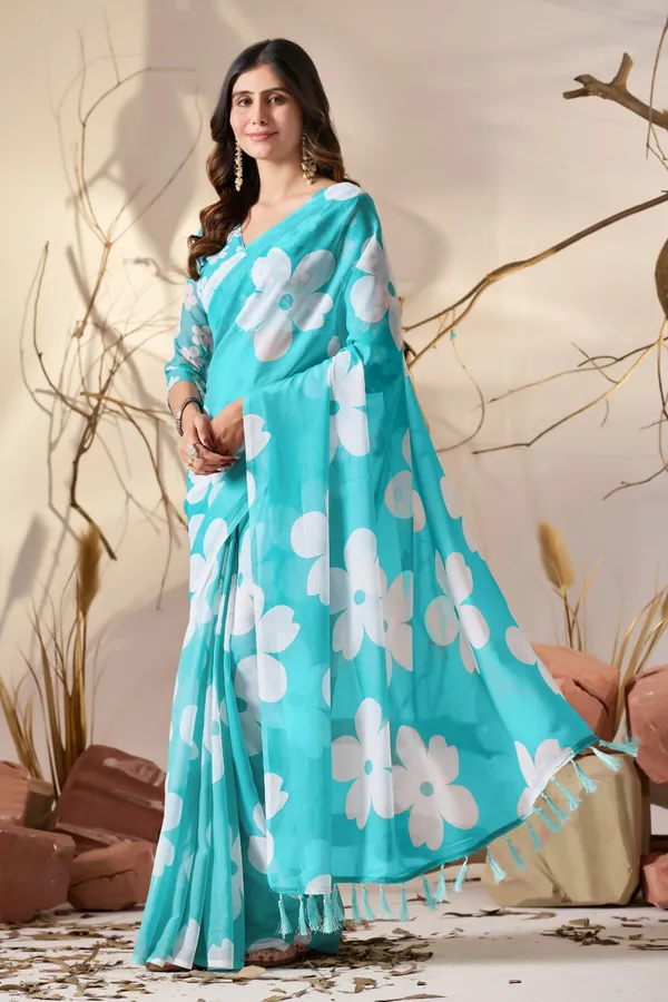 Aqua_Blue_Oversized_Floral_Digital_Print_Soft_Georgette_Saree_with_Matching_Blouse