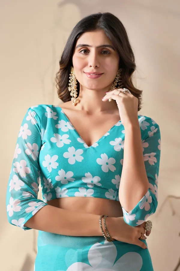 Aqua_Blue_Oversized_Floral_Digital_Print_Soft_Georgette_Saree_with_Matching_Blouse