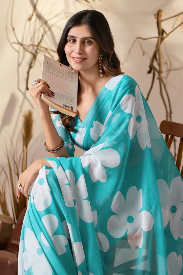 Aqua_Blue_Oversized_Floral_Digital_Print_Soft_Georgette_Saree_with_Matching_Blouse