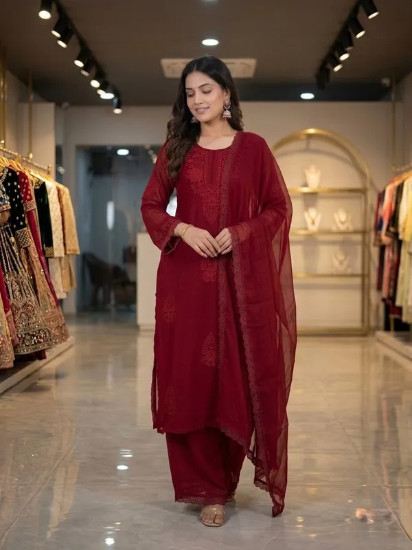 Maroon_Georgette_Embroidered_Gown_Set_with_Palazzo_&_Dupatta_|_Party_Wear_Ethnic_Outfit_for_Women