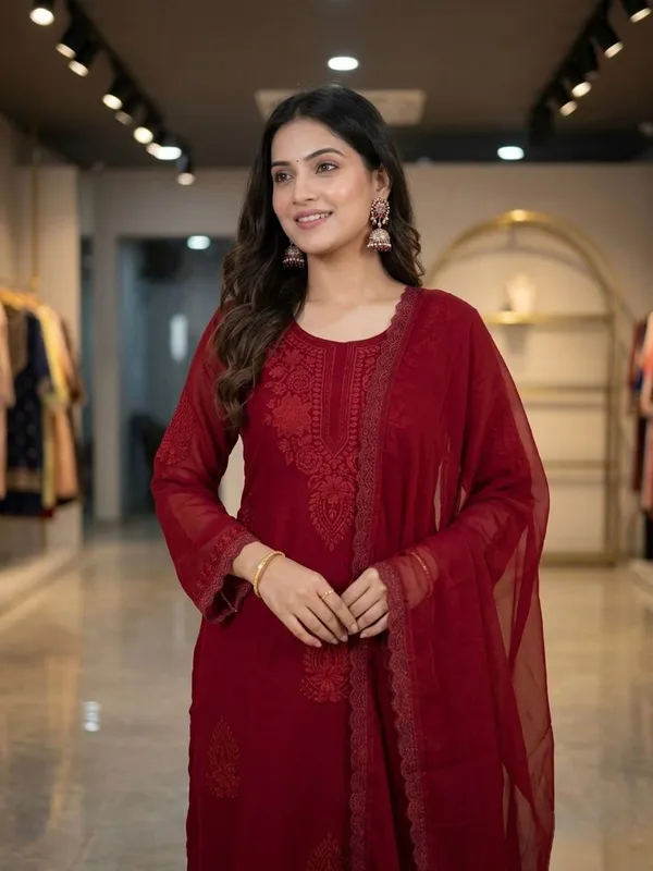 Maroon_Georgette_Embroidered_Gown_Set_with_Palazzo_&_Dupatta_|_Party_Wear_Ethnic_Outfit_for_Women