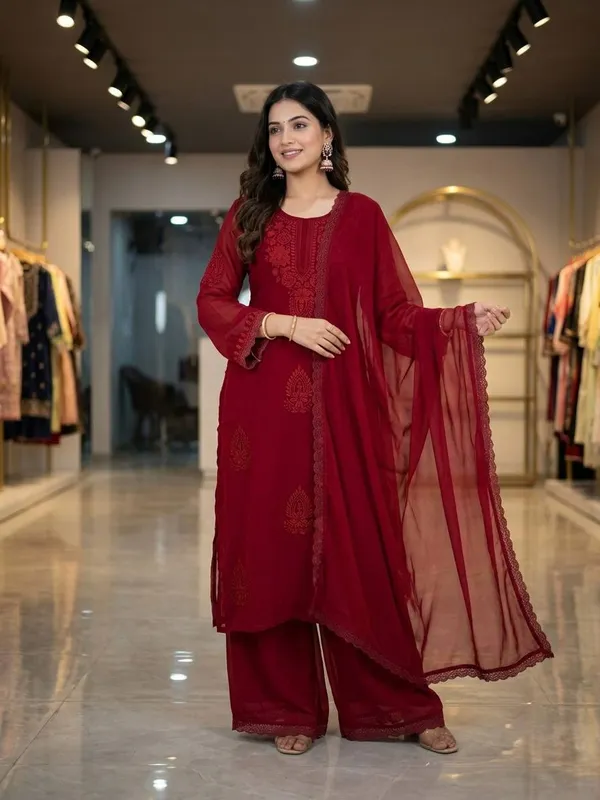 Maroon_Georgette_Embroidered_Gown_Set_with_Palazzo_&_Dupatta_|_Party_Wear_Ethnic_Outfit_for_Women