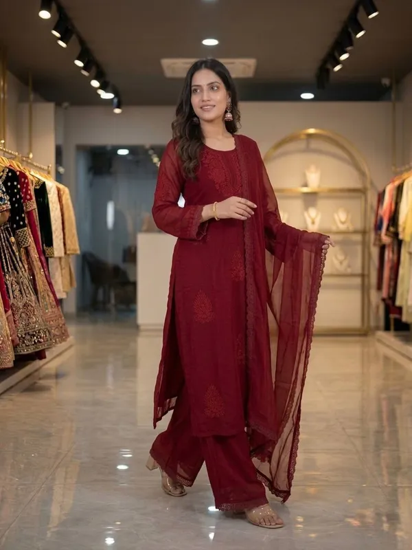 Maroon_Georgette_Embroidered_Gown_Set_with_Palazzo_&_Dupatta_|_Party_Wear_Ethnic_Outfit_for_Women