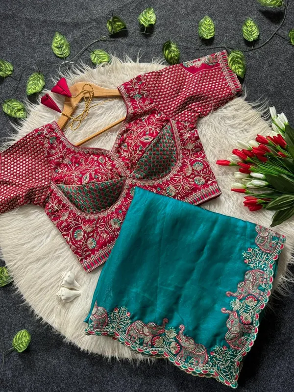 Peacock_Blue_Bollywood_Organza_Jimmy_Jimmy_Saree_with_Heavy_Hand_Work_Embroidered_Stitched_Blouse_for_Women_|_Wedding_Saree