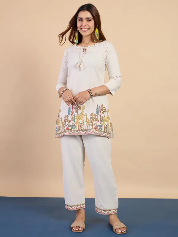 Off_White_Pure_Cotton_Designer_Embroidered_Co-Ord_Set_For_Women