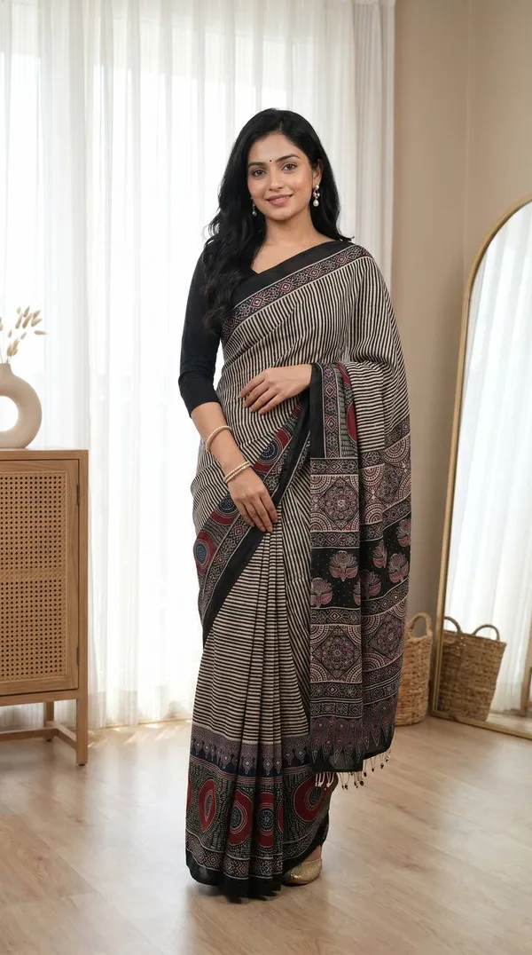 Soft_Satin_Ajrakh_Print_Soft_Silk_Saree_with_Mirror_Work_&_Designer_Border