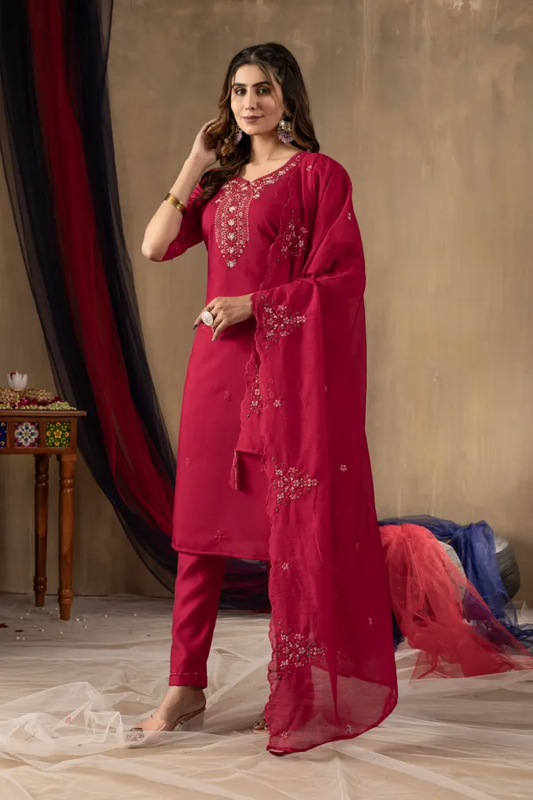 Deep_Red_Roman_Silk_Embroidered_Kurta_Pant_Set_For_Women