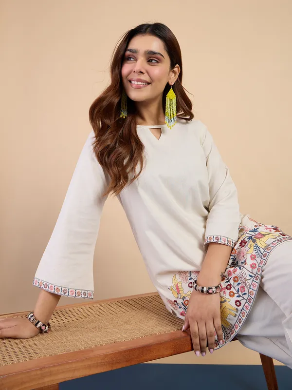 Off_White_Pure_Cotton_Designer_Embroidered_Co-Ord_Set_For_Women