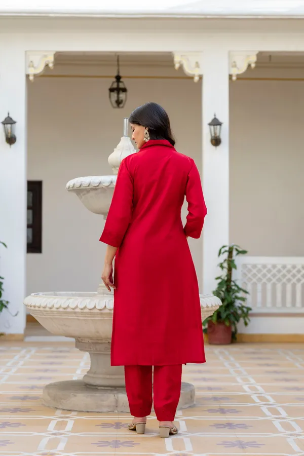 Red_Roman_Silk_Chikankari_Kurti_Pant_Set_with_Kota_Dupatta_|_Festive_Ethnic_Wear_for_Women