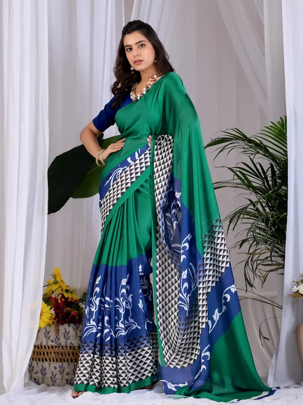Green_&_Royal_Blue_Geometric_Digital_Print_Soft_Satin_Georgette_Saree_with_Matching_Blouse_Piece