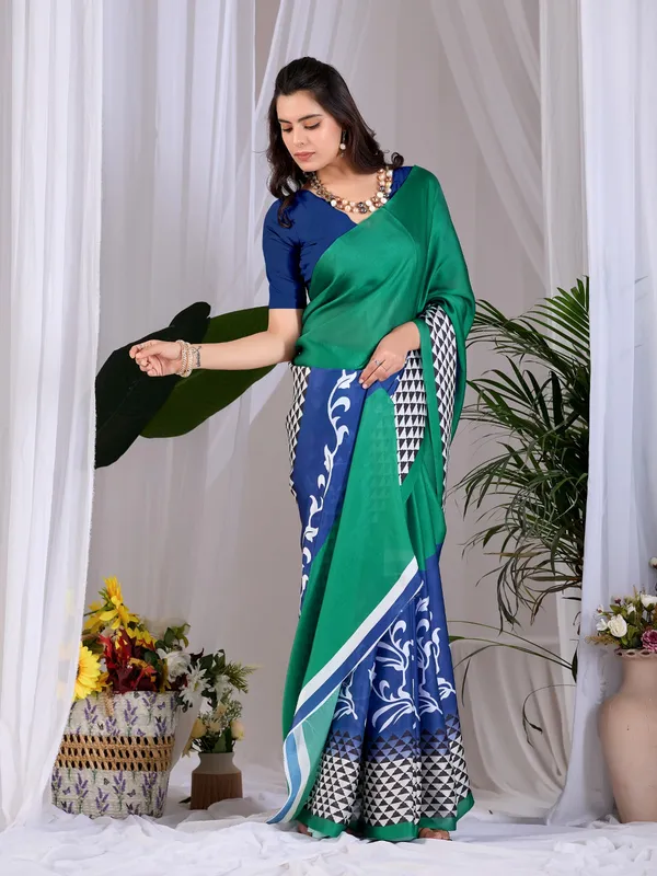 Green_&_Royal_Blue_Geometric_Digital_Print_Soft_Satin_Georgette_Saree_with_Matching_Blouse_Piece