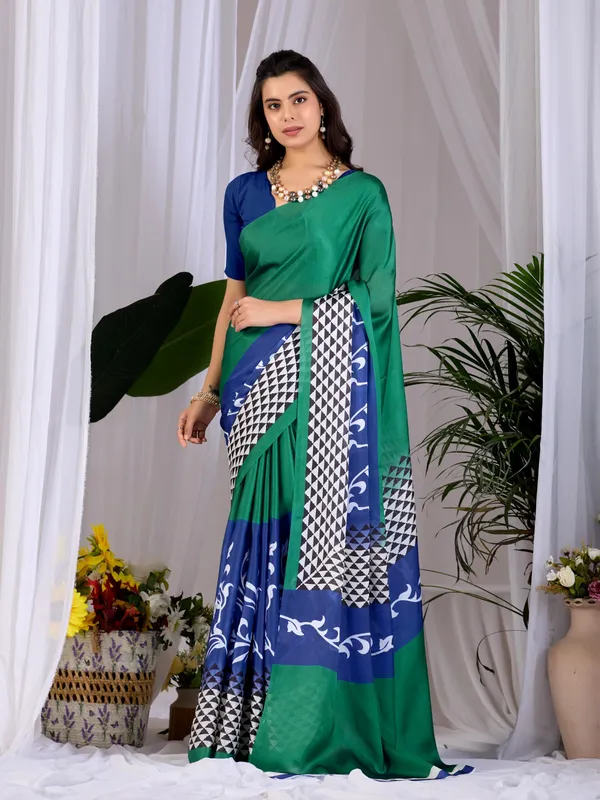 Green_&_Royal_Blue_Geometric_Digital_Print_Soft_Satin_Georgette_Saree_with_Matching_Blouse_Piece